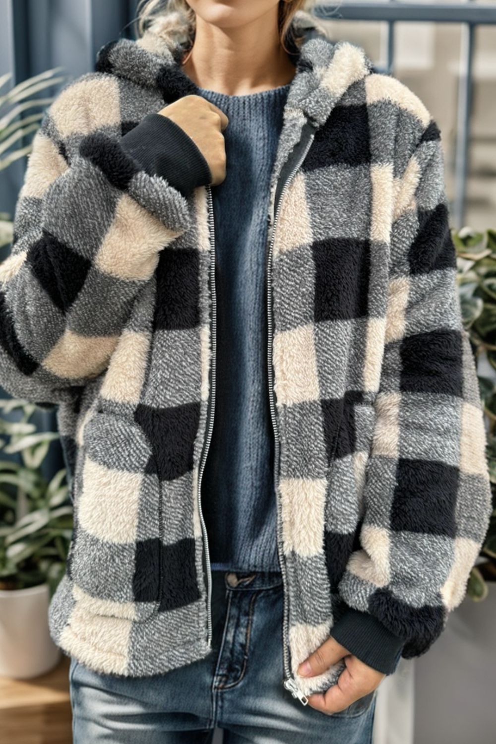 Plaid Fuzzy Coat