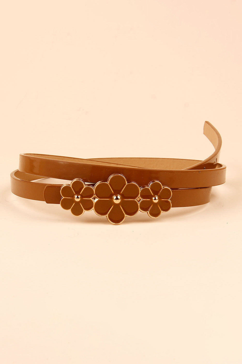 Cinturón fino de PU con decoración floral