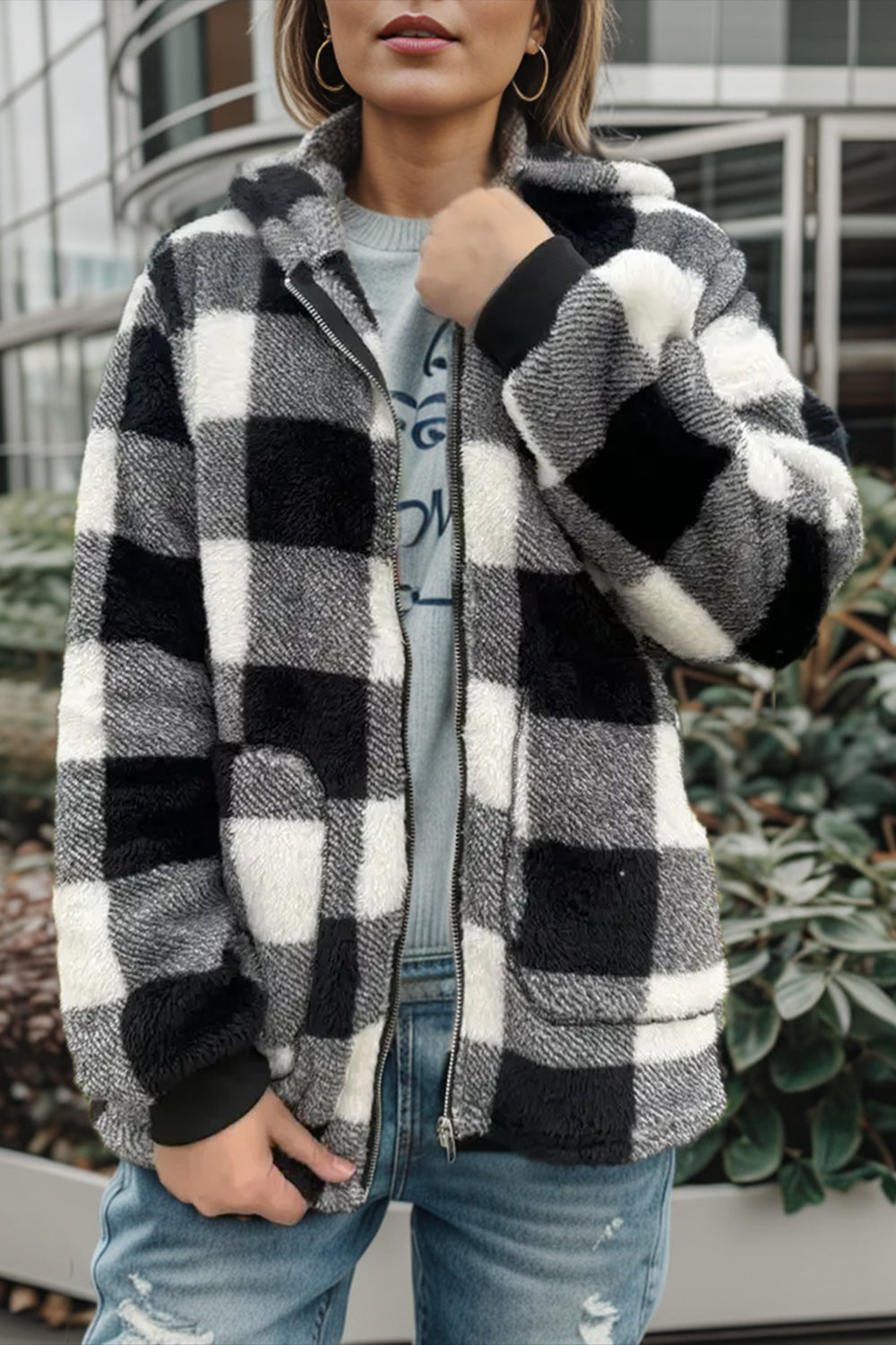 Plaid Fuzzy Coat