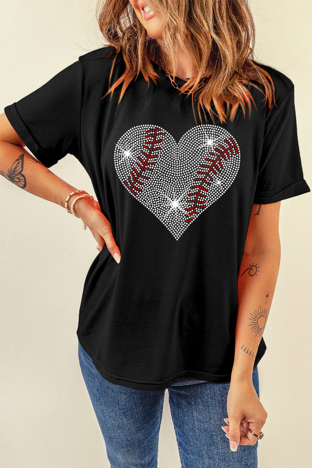 Rhinestone Baseball Heart T-Shirt