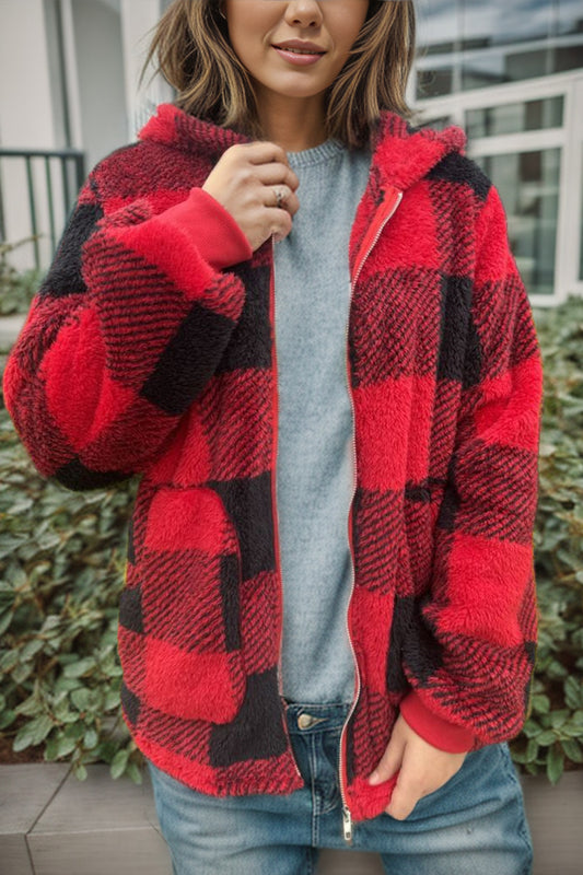 Plaid Fuzzy Coat