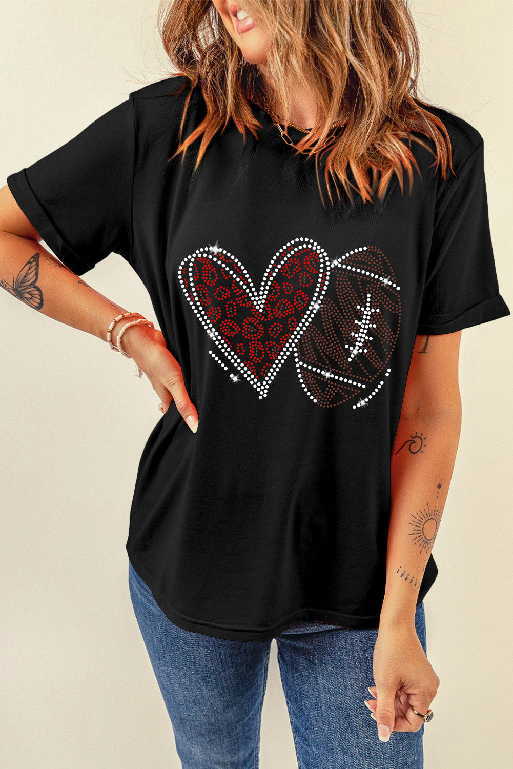 Rhinestone Football Heart T-Shirt