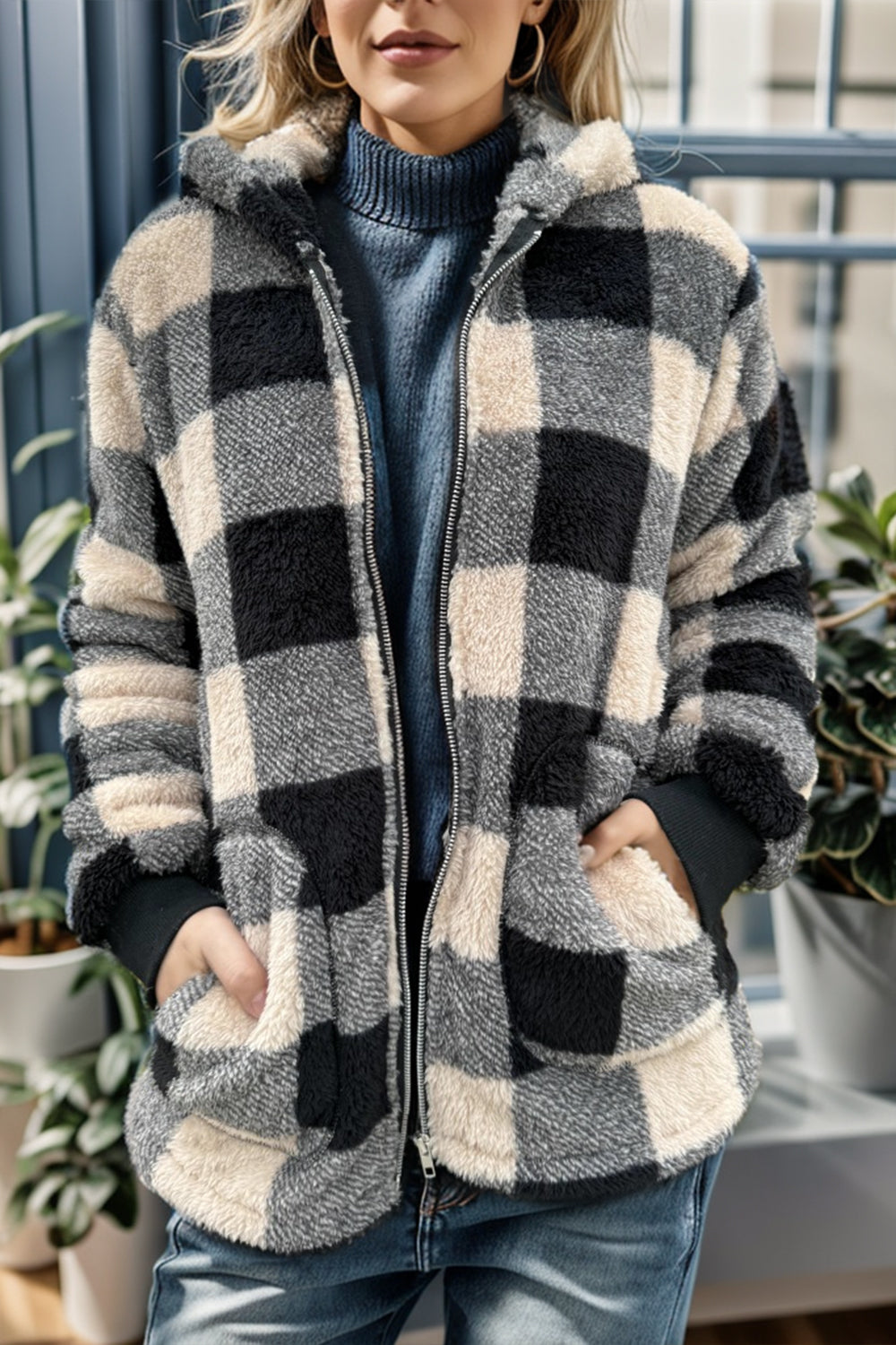 Plaid Fuzzy Coat