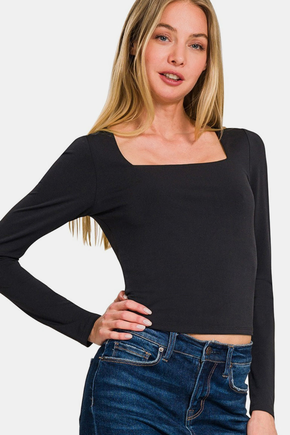 Zenana Square Neck Fitted Long Sleeve T-Shirt