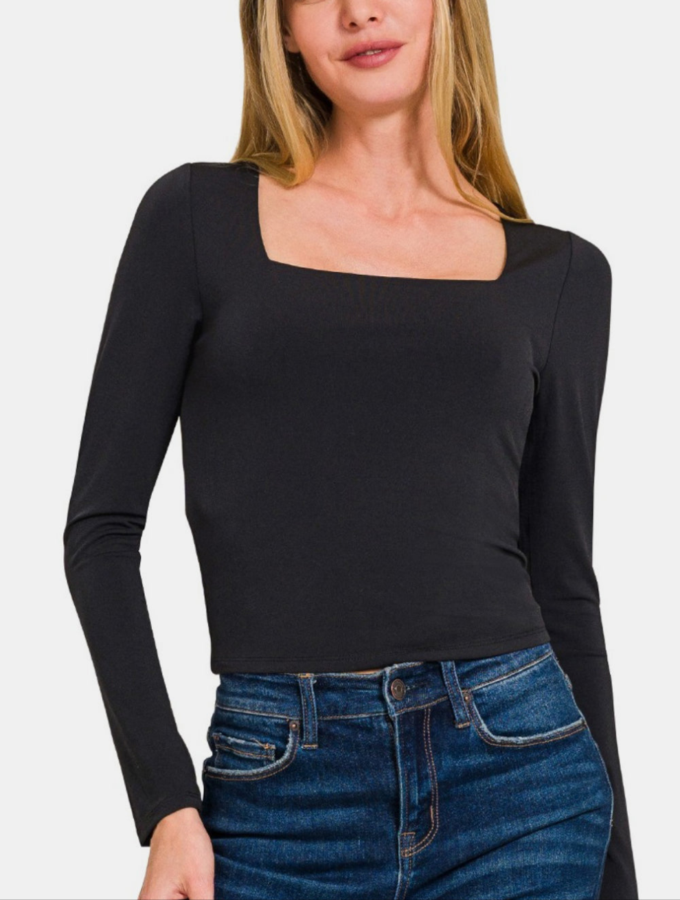 Zenana Square Neck Fitted Long Sleeve T-Shirt