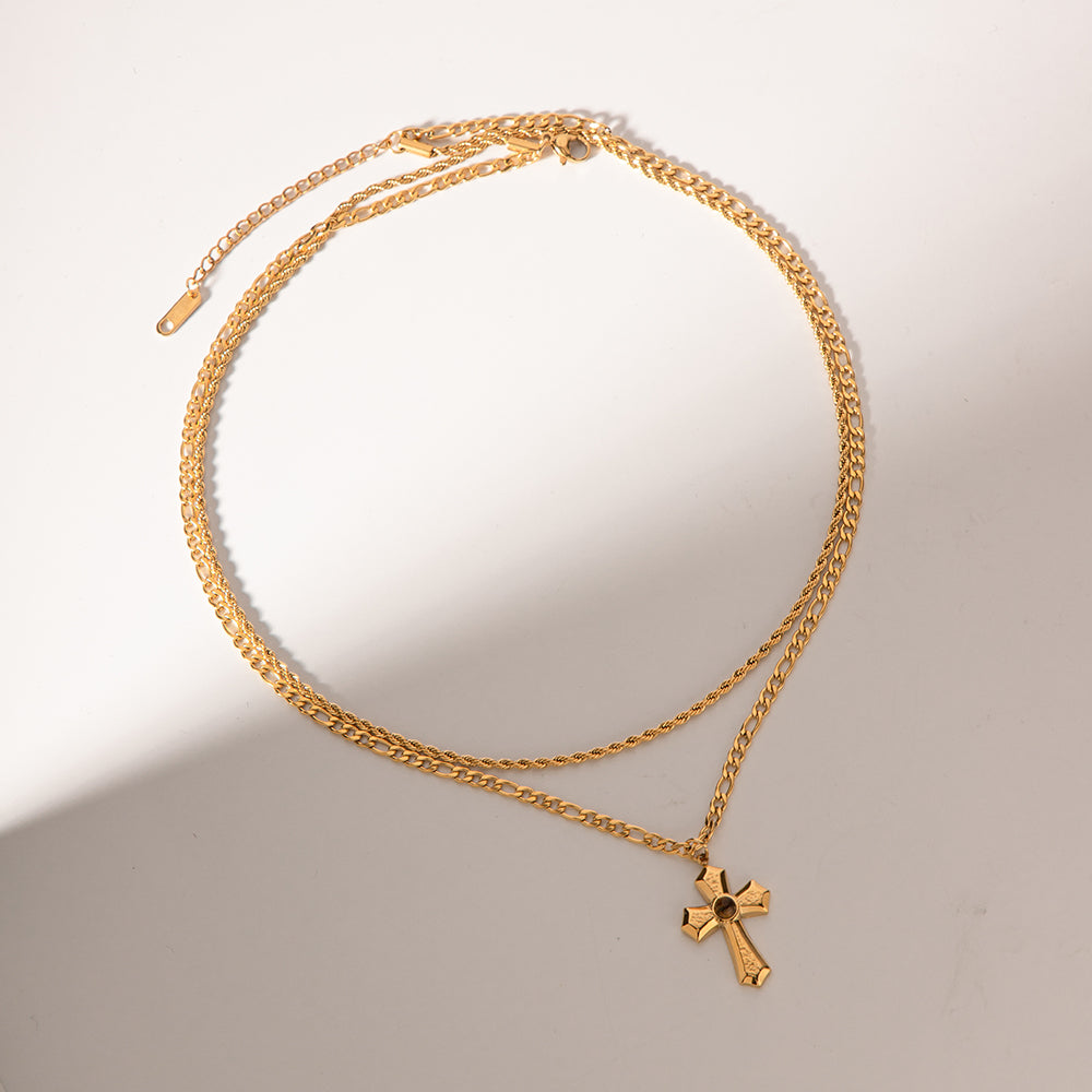 Cross Double Chain Necklace