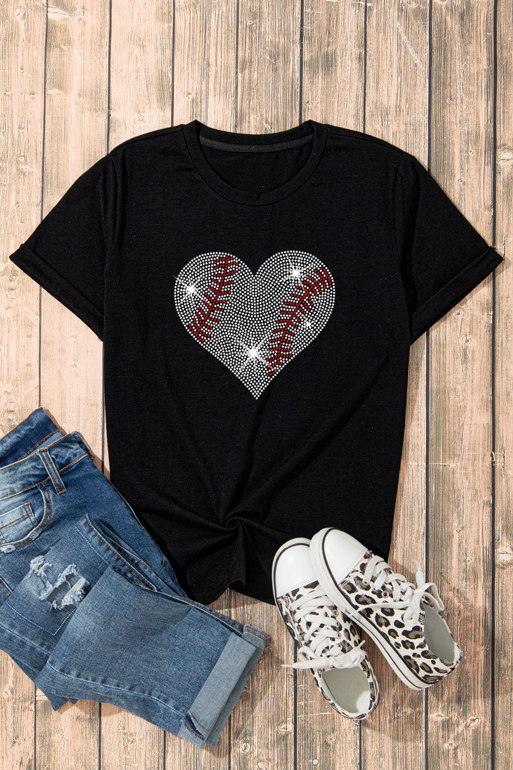 Rhinestone Baseball Heart T-Shirt