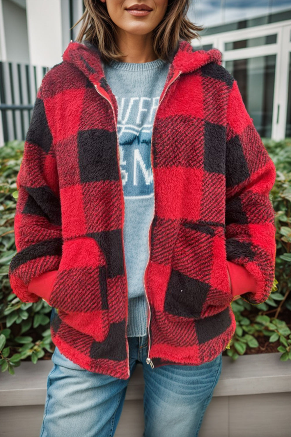 Plaid Fuzzy Coat