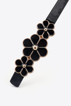 Cinturón fino de PU con decoración floral