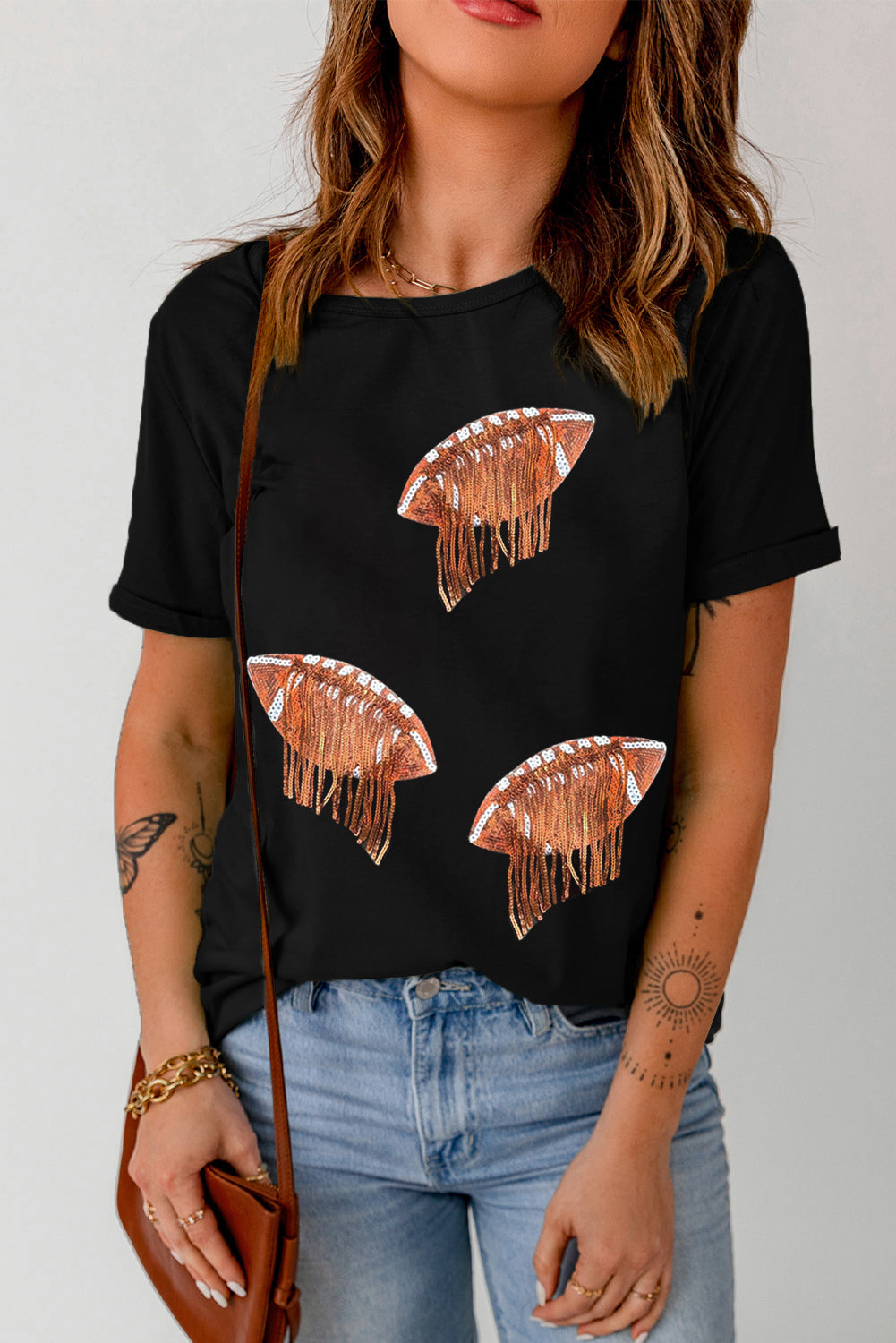 Sequin Football Tassel T-Shirt