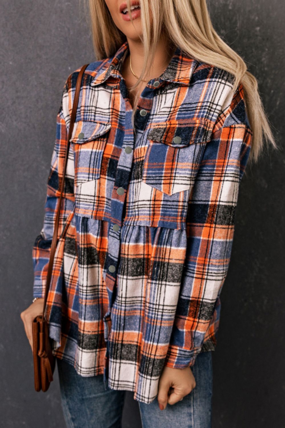 Plaid Collared Neck Long Sleeve Shirt