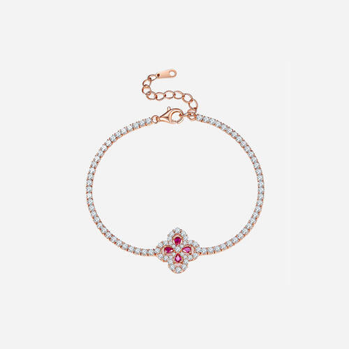 Cultured Ruby 925 Sterling Silver Flower Shape Bracelet