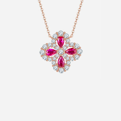 Cultured Ruby 925 Sterling Silver Flower Shape Necklace