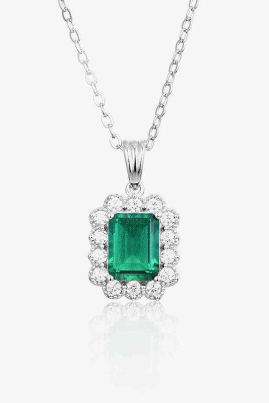 1.5 Carat Cultured Emerald Pendant 925 Sterling Silver Necklace