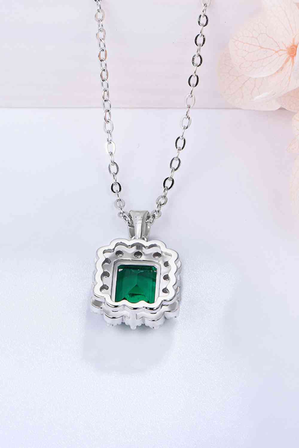 1.5 Carat Cultured Emerald Pendant 925 Sterling Silver Necklace