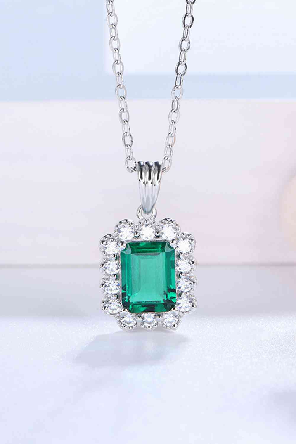 1.5 Carat Cultured Emerald Pendant 925 Sterling Silver Necklace