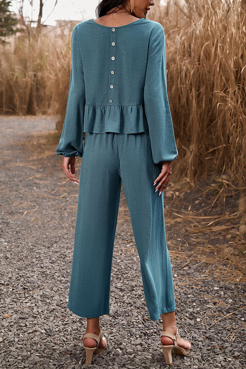 Round Neck Peplum Top and Pants Set