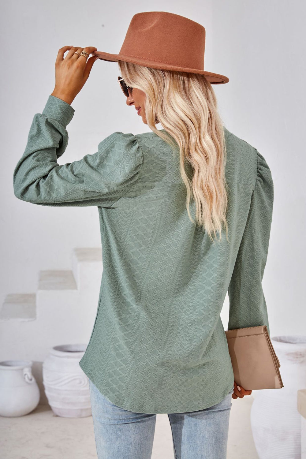 V-Neck Puff Sleeve Blouse